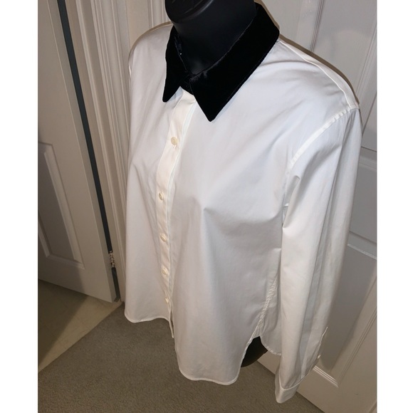 Theory Detachable Velvet Collar Fancy Button Down White Shirt –– NWT - Picture 10 of 17